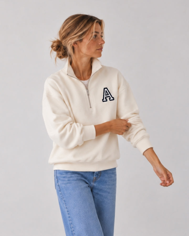 SUDADERA-ZIPPER OFF WHITE | INICIAL