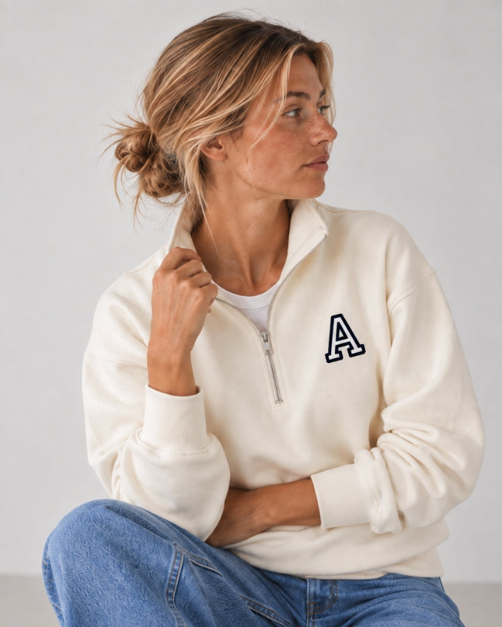 SUDADERA-ZIPPER OFF WHITE | INICIAL