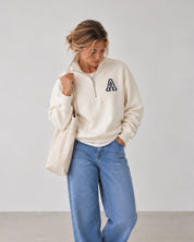 SUDADERA-ZIPPER OFF WHITE | INICIAL