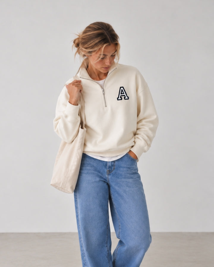 SUDADERA-ZIPPER OFF WHITE | INICIAL