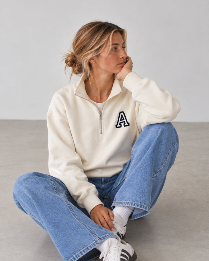 SUDADERA-ZIPPER OFF WHITE | INICIAL