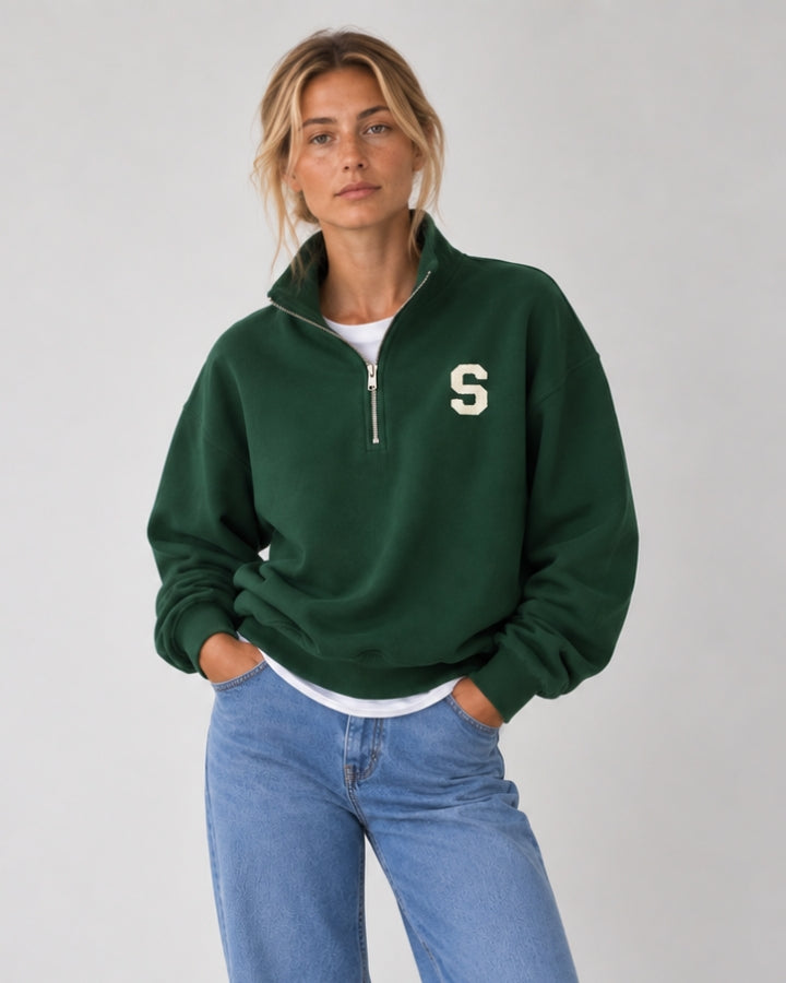 SUDADERA-ZIPPER VERDE OSCURO | INICIAL