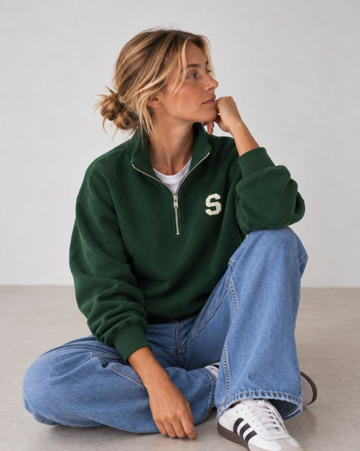 SUDADERA-ZIPPER VERDE OSCURO | INICIAL