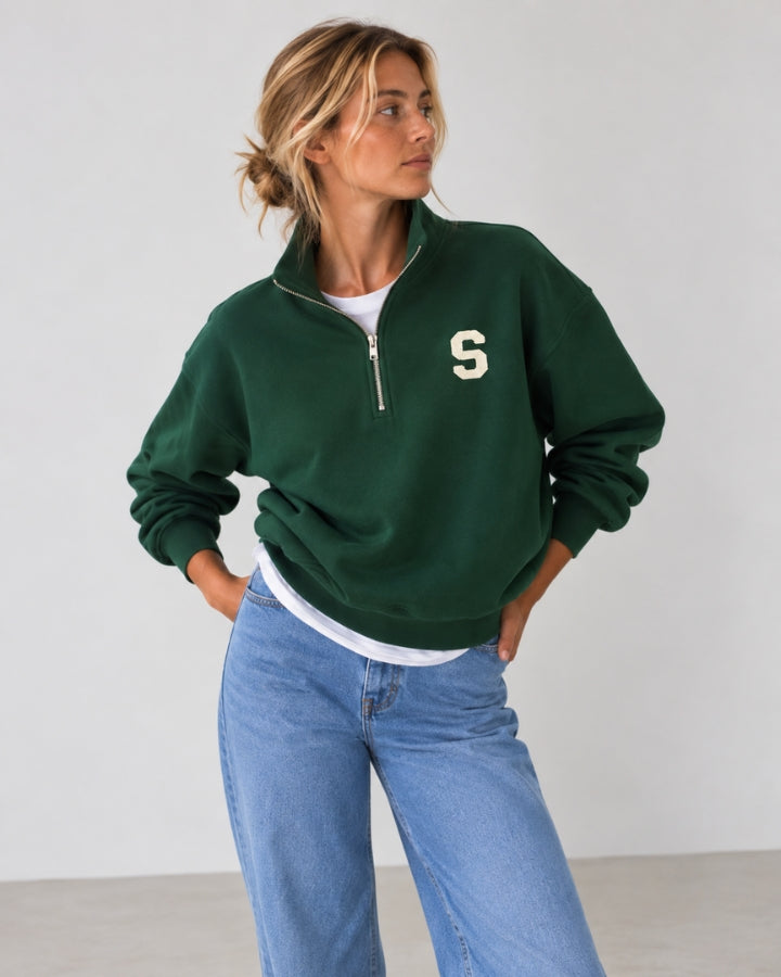 SUDADERA-ZIPPER VERDE OSCURO | INICIAL