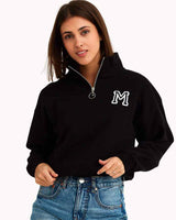 BLACK CROP ZIPPER SWEATSHIRT | INITIAL MICRO