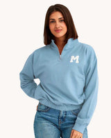 SUDADERA CROP-ZIPPER AZUL CLARO | INICIAL