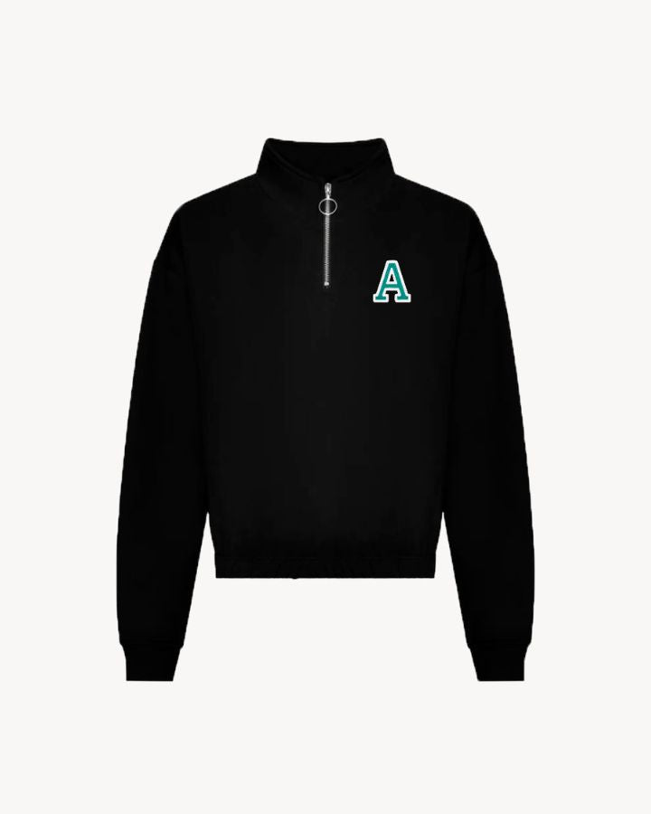 SUDADERA CROP-ZIPPER NEGRA | INICIAL