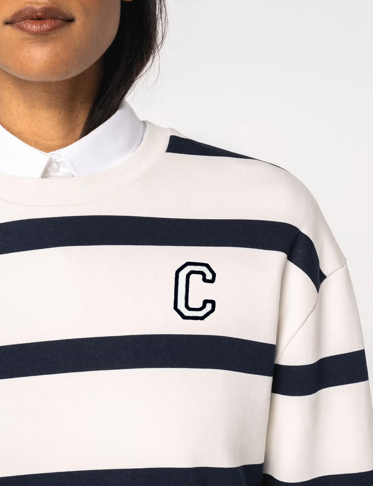 SUDADERA UNISEX NAVY BLUE STRIPES | INICIAL MICRO