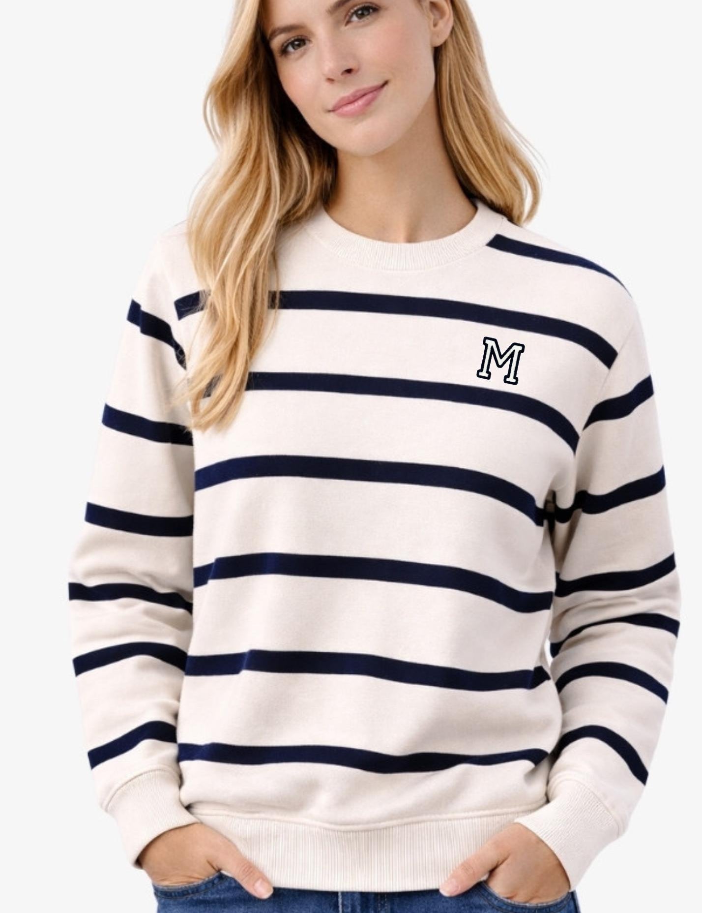 SUDADERA UNISEX NAVY BLUE STRIPES | INICIAL MICRO