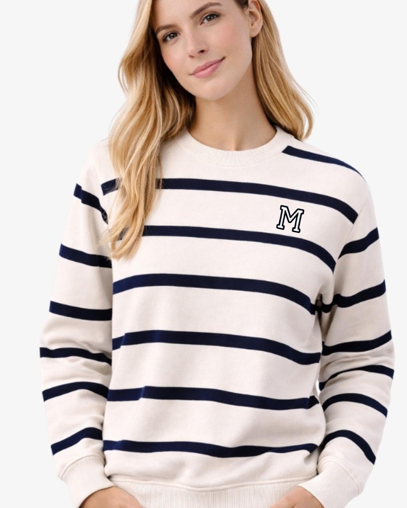 SUDADERA UNISEX NAVY BLUE STRIPES | INICIAL MICRO