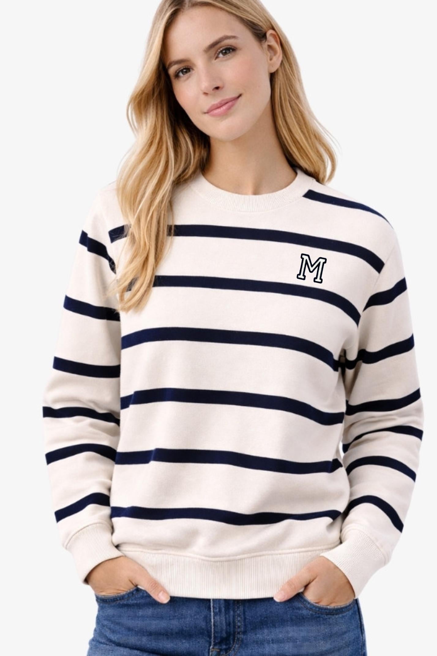 SUDADERA UNISEX NAVY BLUE STRIPES | INICIAL MICRO
