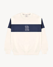 SUDADERA VARSITY · FRANJA AZUL MARINO | INICIAL