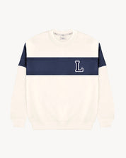 SUDADERA VARSITY · FRANJA AZUL MARINO | INICIAL