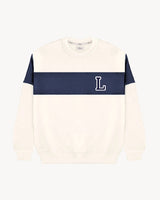 VARSITY SWEATSHIRT OFF WHITE/NAVY BLUE | INITIAL MINI