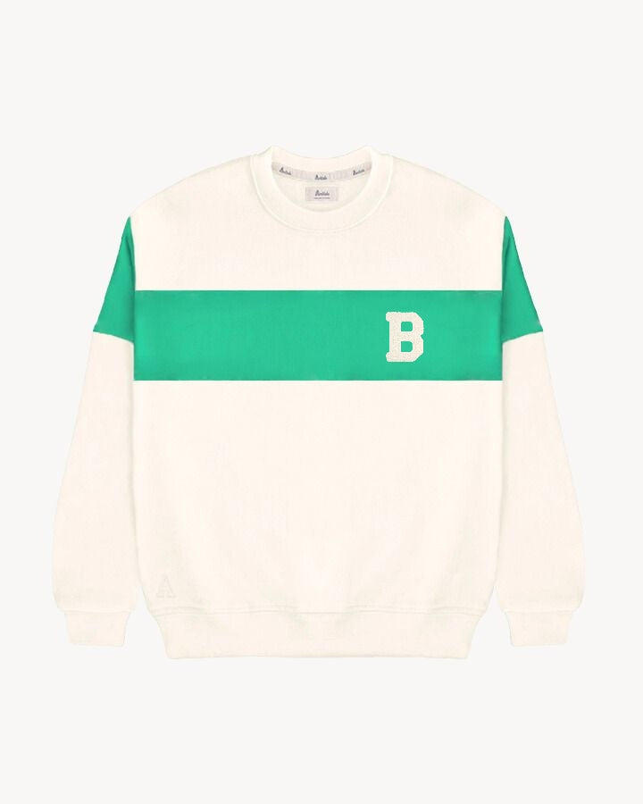 SUDADERA VARSITY · FRANJA VERDE KELLY | INICIAL