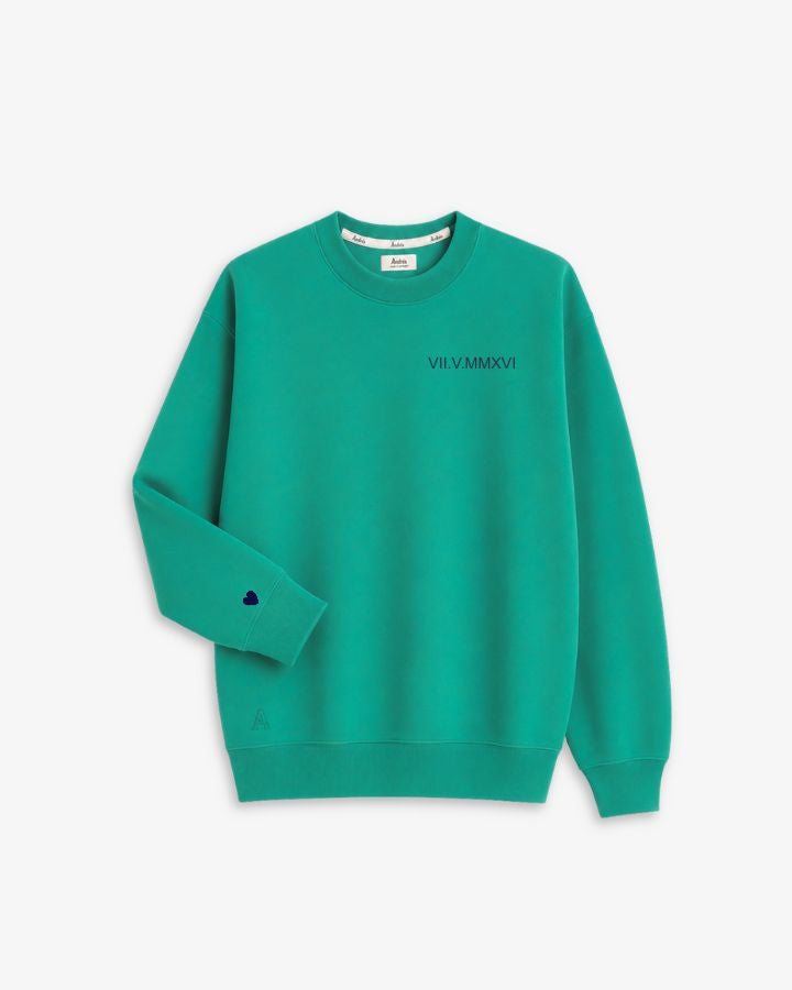 SUDADERA VERDE KELLY | BORDADO FECHA Y PUÑO
