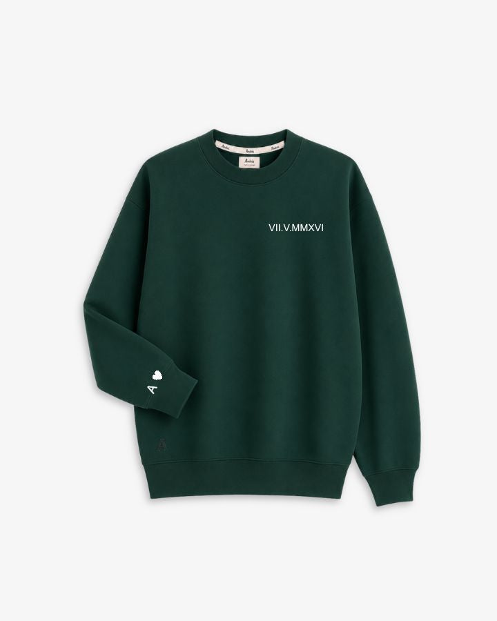 SUDADERA VERDE OSCURO | BORDADO FECHA Y PUÑO