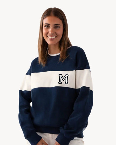 SUDADERA VARSITY NAVY BLUE/OFF WHITE | INICIAL MINI