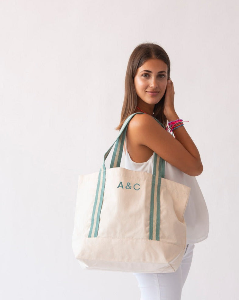 TOTE BAG CONTRAST MINT OSCURO | BORDADO PERSONALIZADO