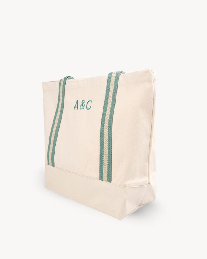 TOTE BAG CONTRAST MINT OSCURO | BORDADO PERSONALIZADO