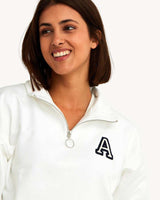 WHITE CROP ZIPPER SWEATSHIRT | INITIAL MICRO