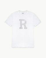 CAMISETA BLANCA | INICIAL LENTEJUELAS PLATEADAS -R- | TALLA XL