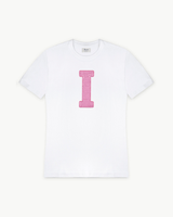 CAMISETA BLANCA | INICIAL LENTEJUELAS ROSAS -I- | TALLA S