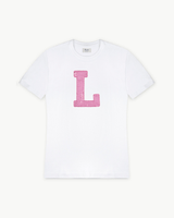 CAMISETA BLANCA | INICIAL LENTEJUELAS ROSAS -L- | TALLA M