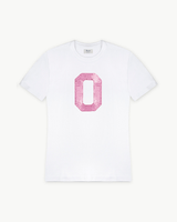 CAMISETA BLANCA | INICIAL LENTEJUELAS ROSAS -O- | TALLA M