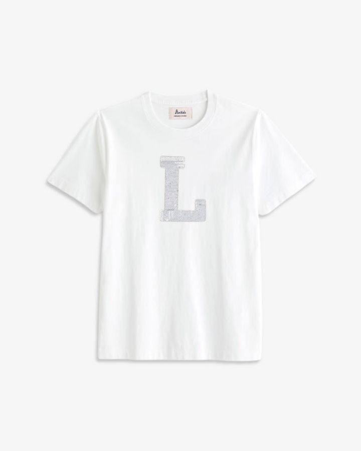 KIDS - CAMISETA BLANCA | INICIAL LENTEJUELAS PLATEADAS