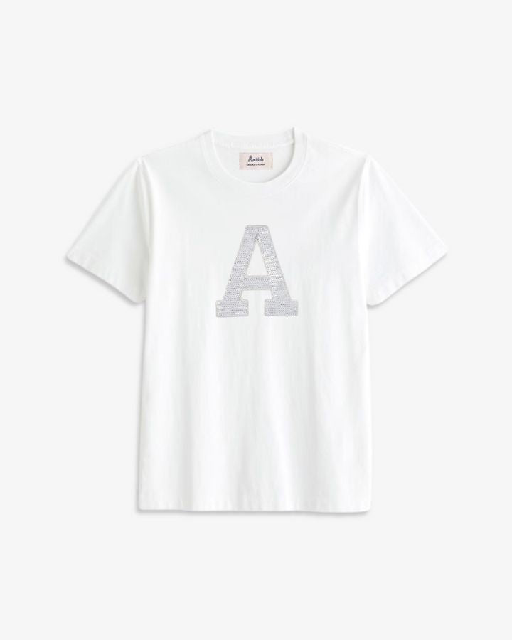 KIDS - WHITE T-SHIRT | INITIAL SILVER SEQUINS