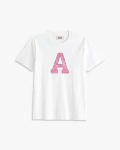 KIDS - WHITE T-SHIRT | PINK SEQUINS INITIAL