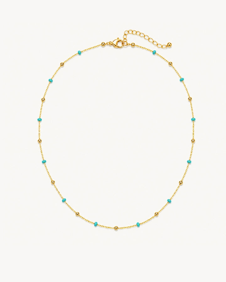 GOLD-PLATED TURQUOISE BEADED NECKLACE