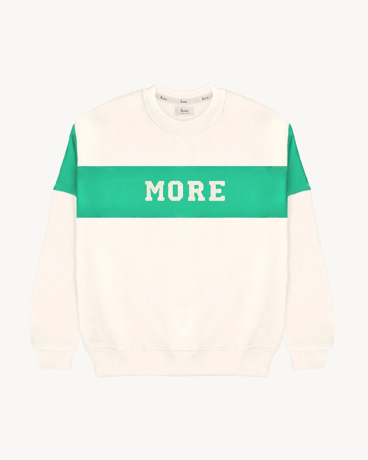 SUDADERA VARSITY OFF WHITE/KELLY GREEN | INICIALES MICRO TEXTO