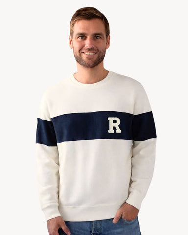 SUDADERA VARSITY OFF WHITE/NAVY BLUE | INICIAL MINI RIZO