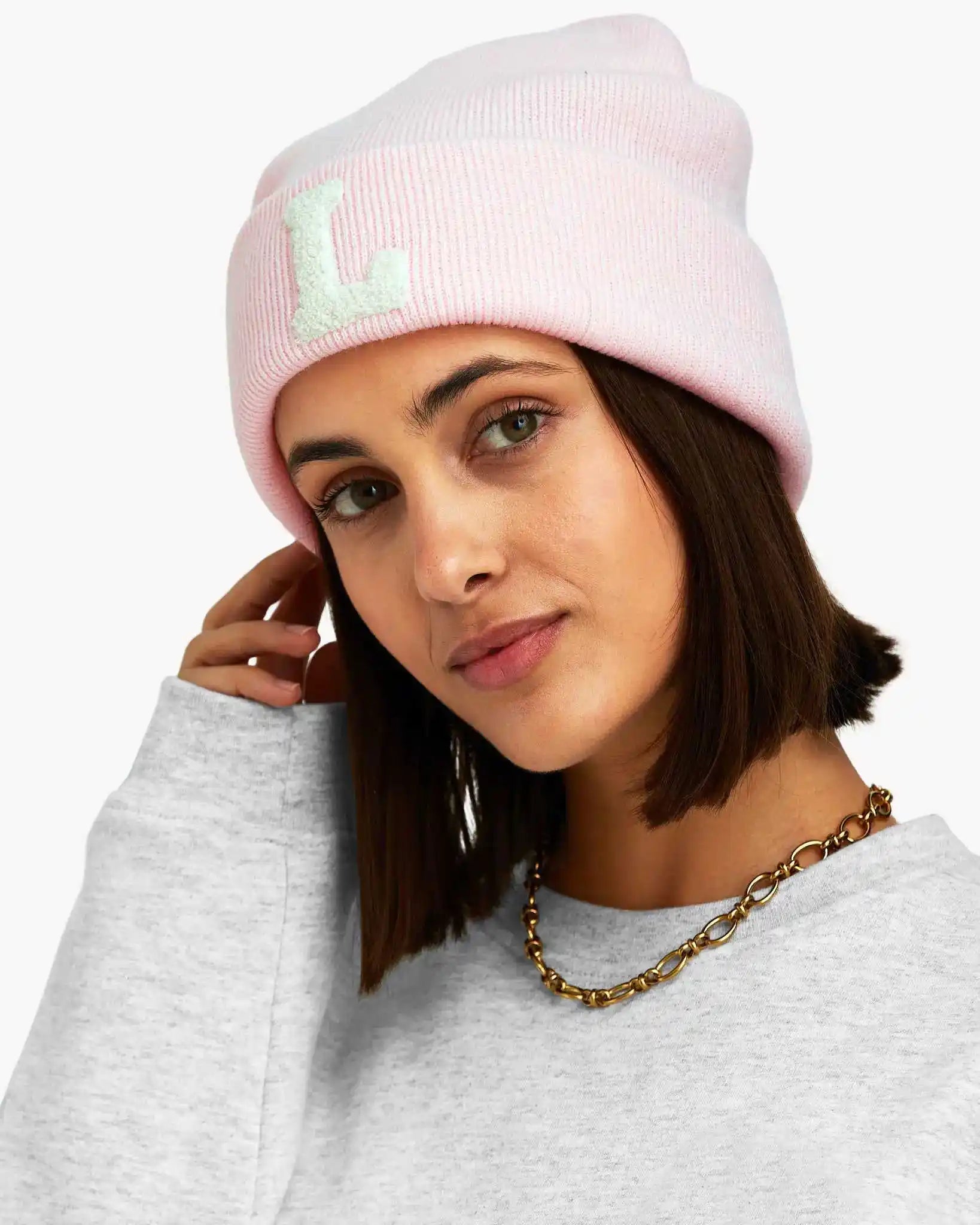 LIGHT PINK HAT | MINI CURLY INITIAL