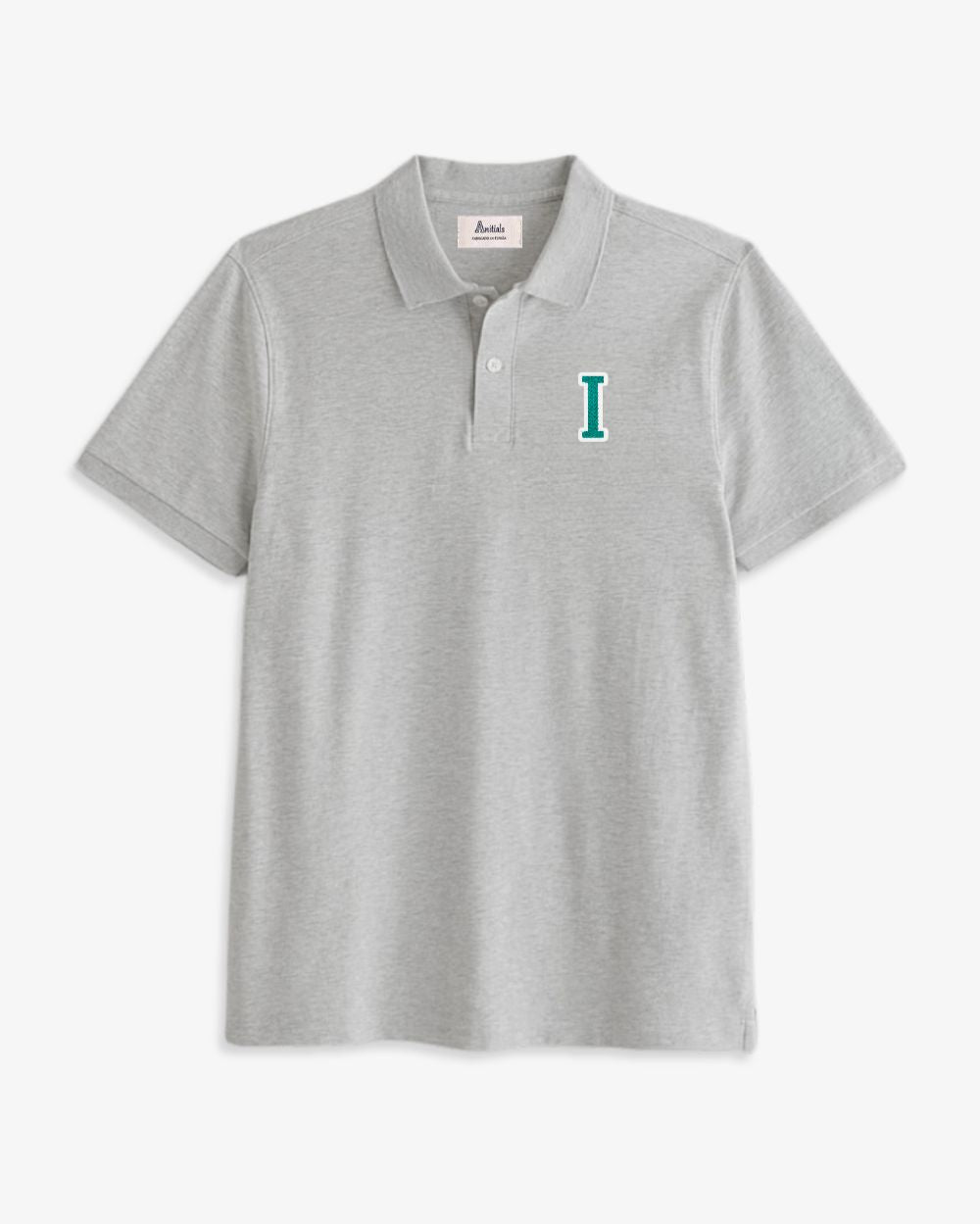 GREY POLO SHIRT | INITIAL MICRO CLASSIC GREEN