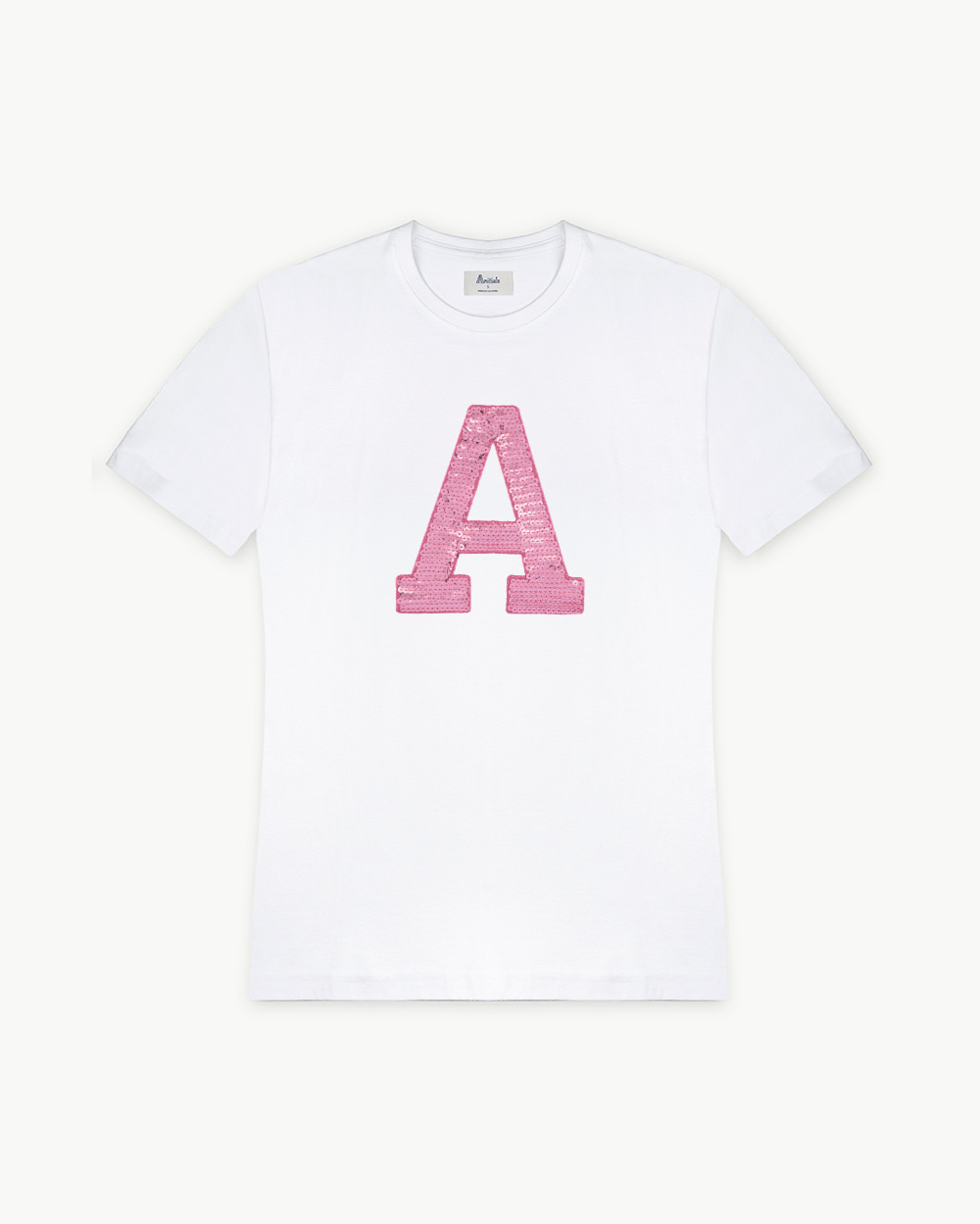 WHITE T-SHIRT | PINK SEQUINS INITIAL