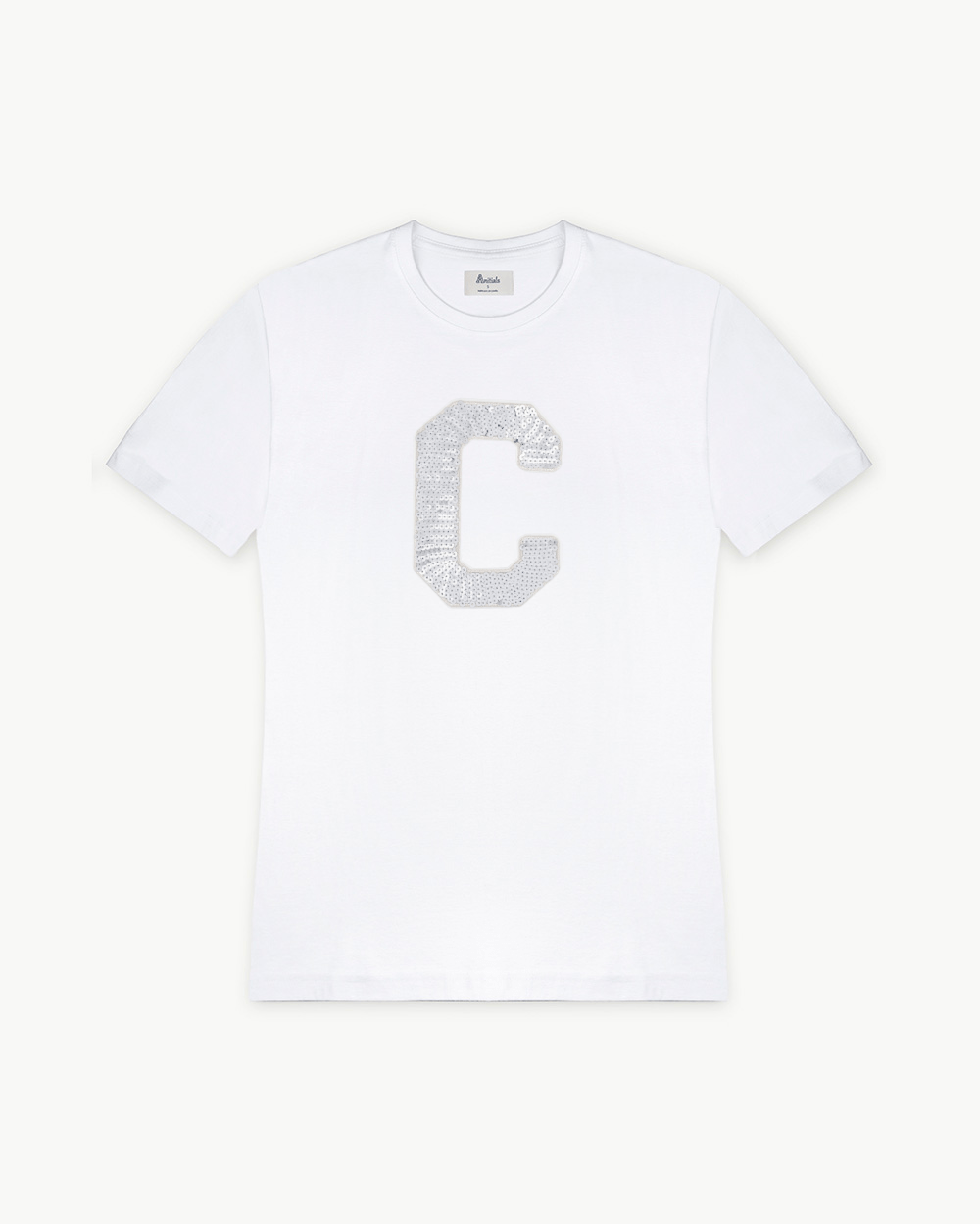 WHITE T-SHIRT | SILVER SEQUINS INITIAL