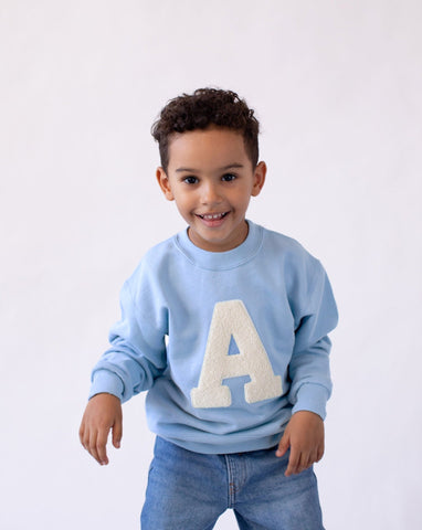 KIDS - LIGHT BLUE SWEATSHIRT | LARGE INITIAL CURL