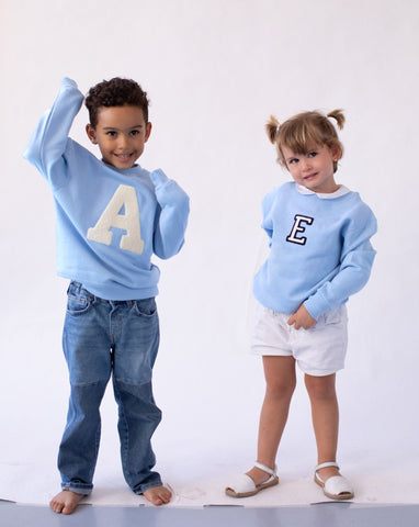 KIDS - LIGHT BLUE SWEATSHIRT | LARGE INITIAL CURL