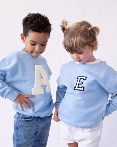 KIDS - LIGHT BLUE SWEATSHIRT | LARGE INITIAL CURL