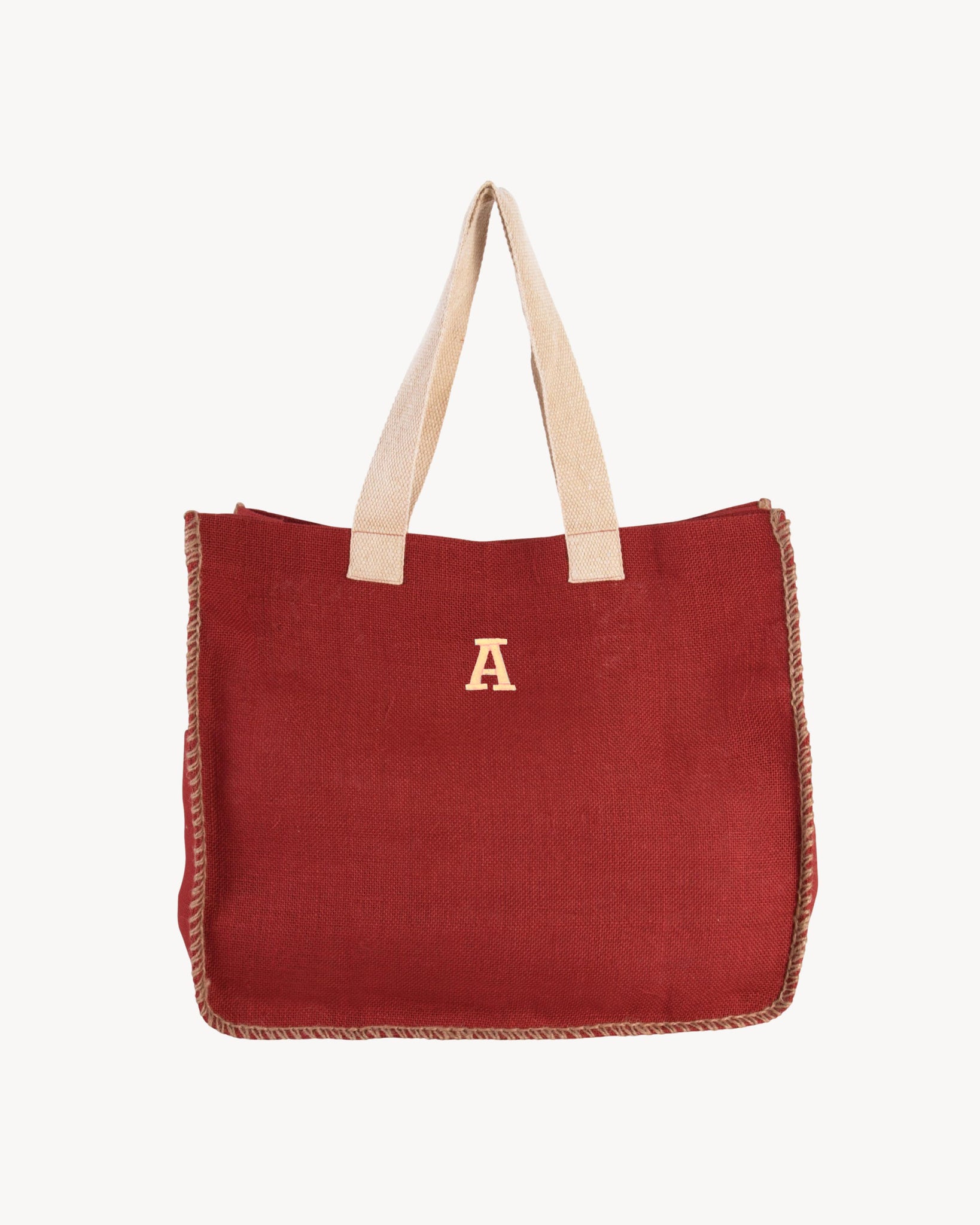 RED CONTRAST JUTE TOTE | PERSONALIZED