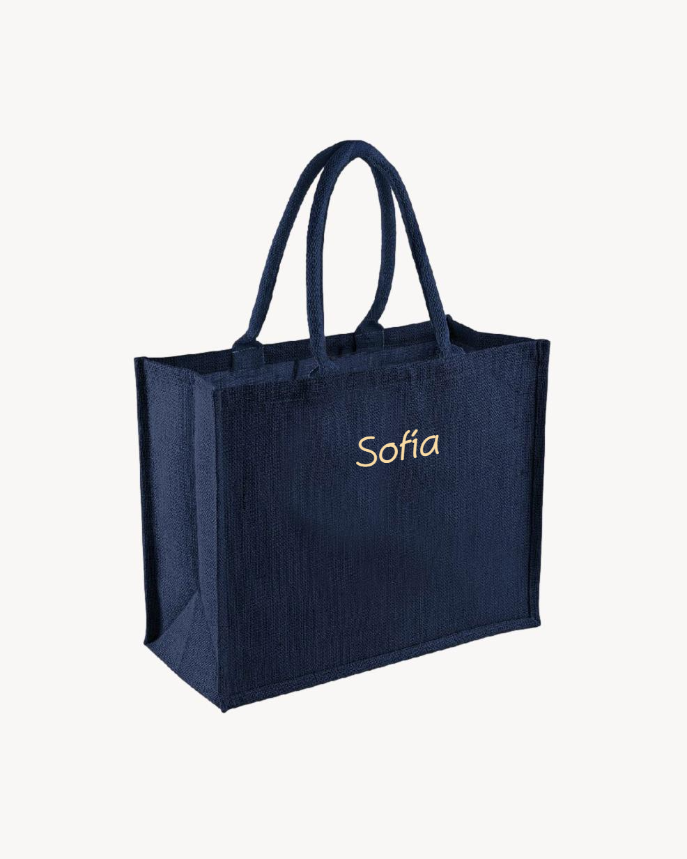 NAVY BLUE JUTE TOTE | PERSONALIZED