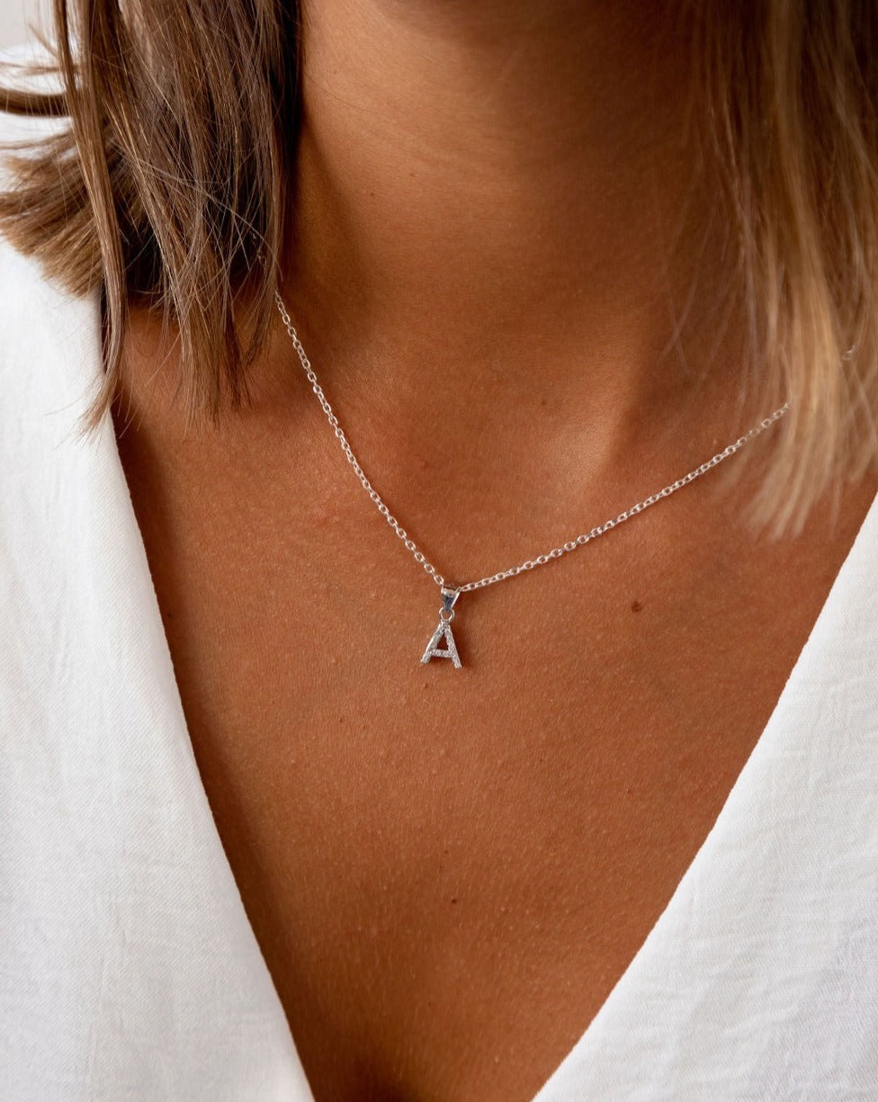 WHITE ZIRCONS INITIAL NECKLACE