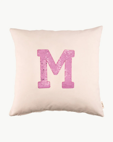 OFF-WHITE CUSHION | PINK SEQUINS INITIAL