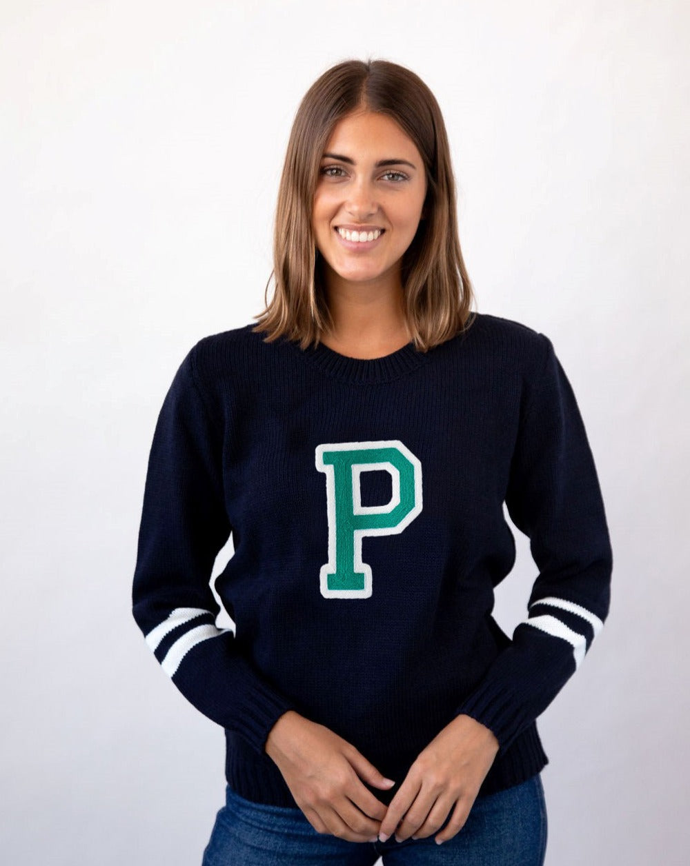 NAVY BLUE STRIPED SWEATER | INITIAL GREEN