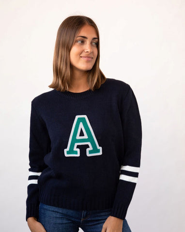 NAVY BLUE STRIPED SWEATER | INITIAL GREEN