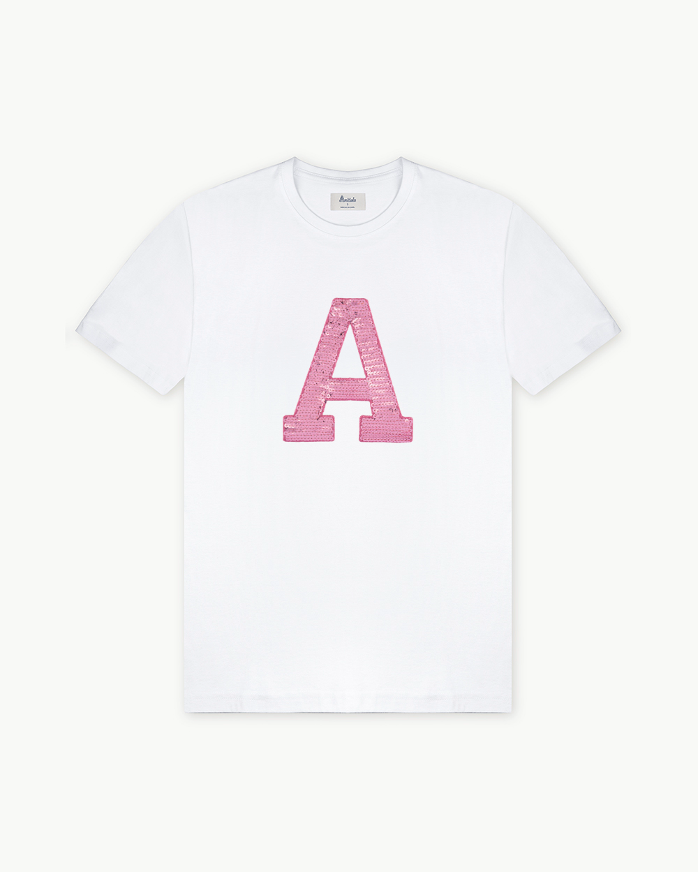 KIDS - WHITE T-SHIRT | INITIAL PINK SEQUINS
