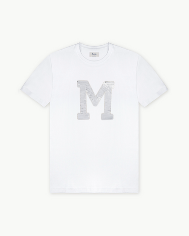KIDS - WHITE T-SHIRT | INITIAL SILVER SEQUINS